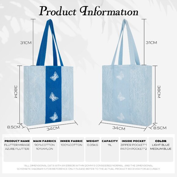 Brand New with Tag - Original Design Romantic Butterfly Lace Denim Tote - Picture 4 of 8